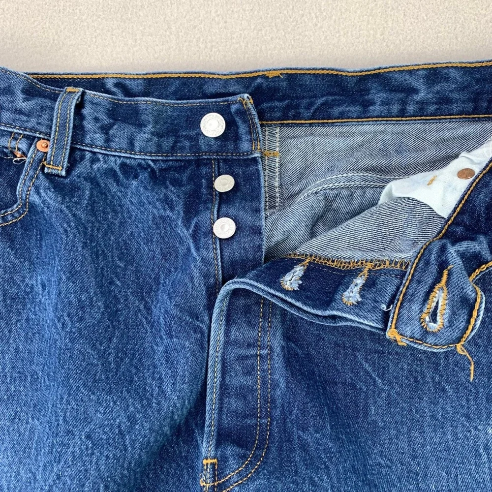 Levi's Jeans 501 Mens 34x32 Blue Straight Leg Cut Off Denim Button Fly Workwear